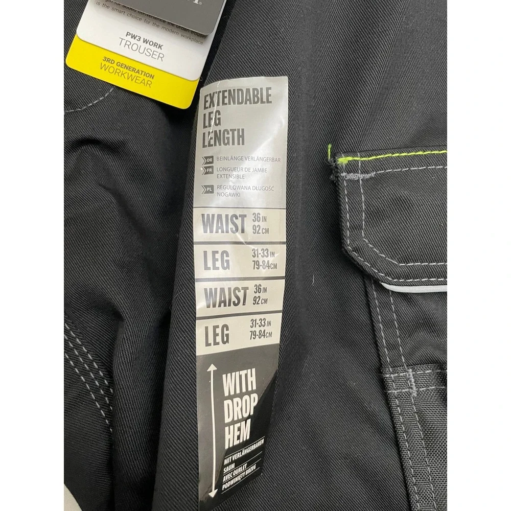 NEW Portwest PW3 Work Trouser Mens 36 Black T601 Cargo Utility Drop Hem Pants